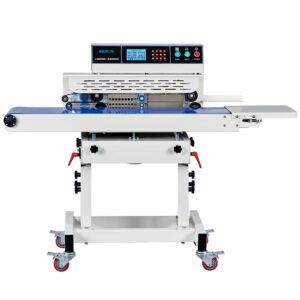 280a industrial horizontal/vertical bag band sealer intelligent semi automatic gear beverage foil film pouch heat sealing