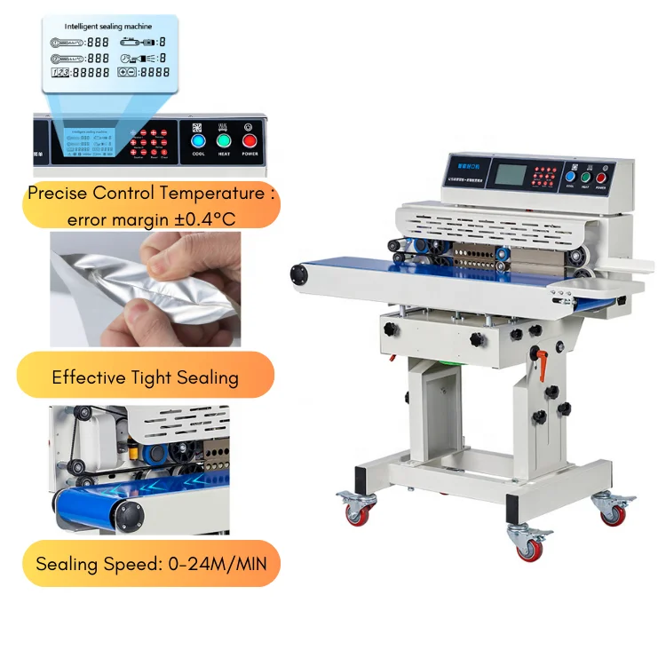 210a smart continuous stainless steel kraft zipper doypack bag sealing machine for sugar commodity packaging gear core