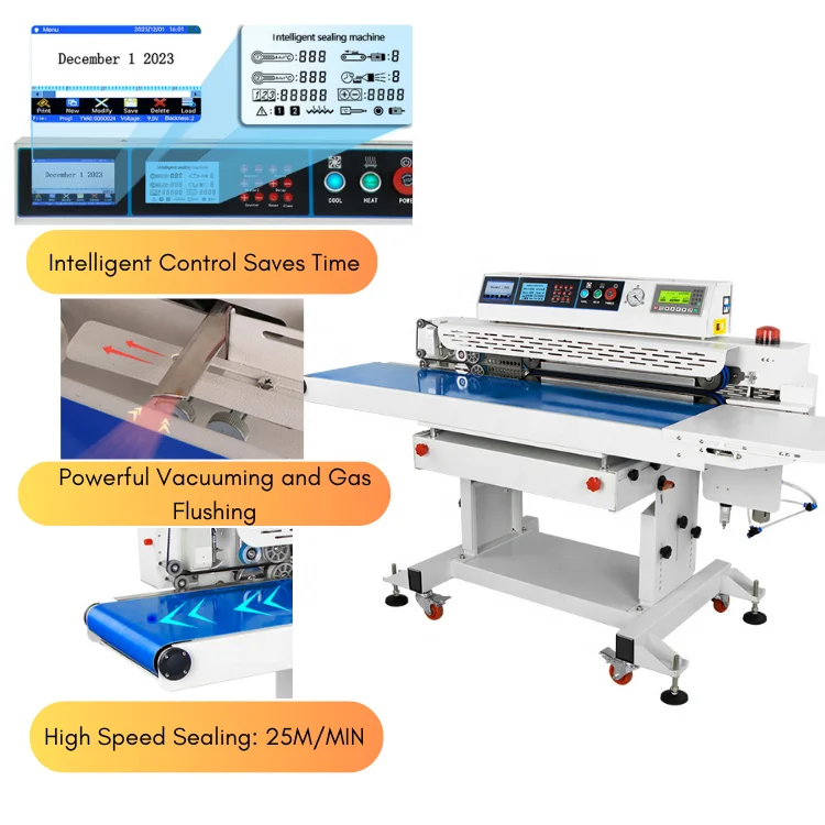 tepps 350qp innovative nitrogen gas flushing band sealer vacuum bag sealing machine coding printing